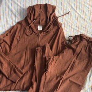 PINK Brown Hooded Tracksuit Set